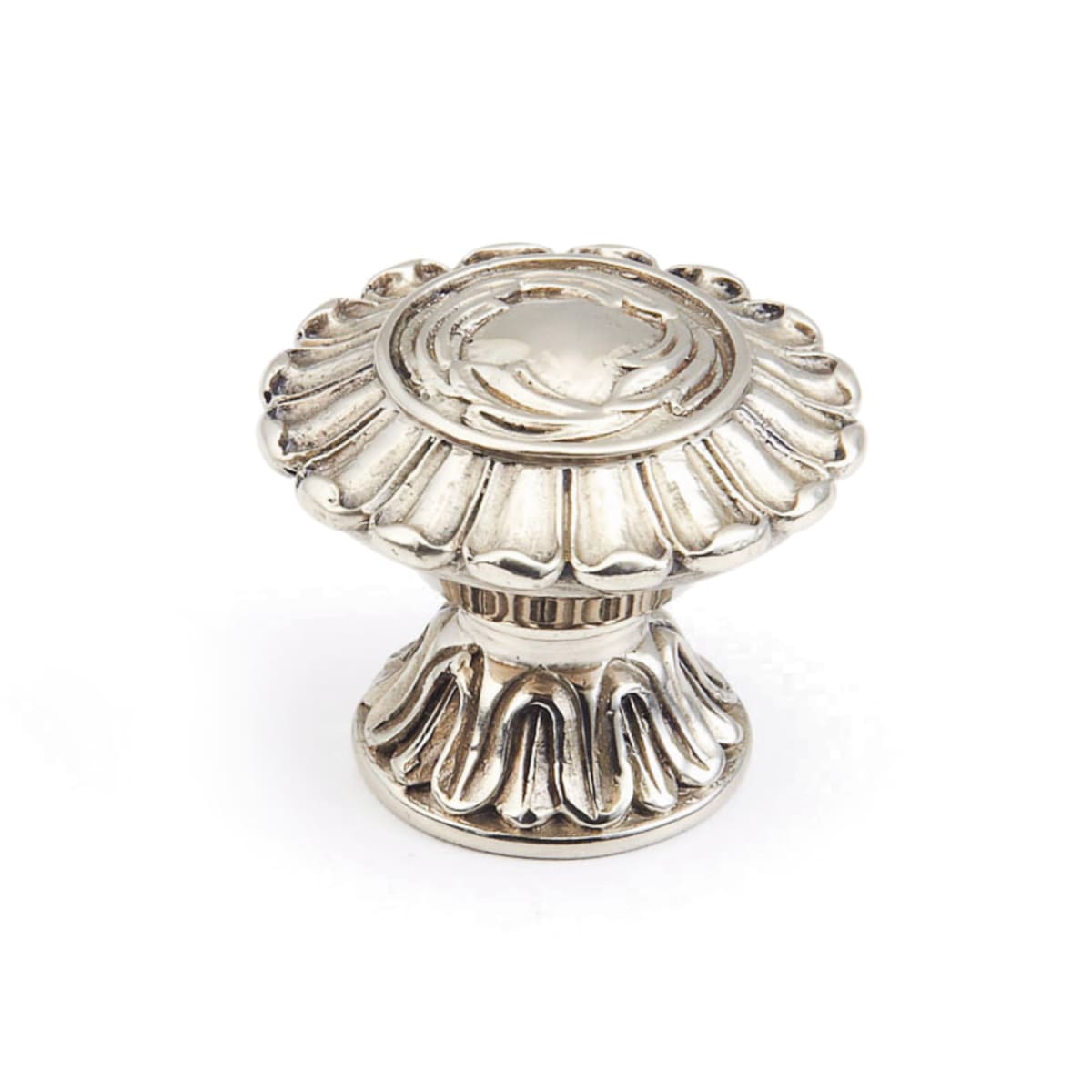 Schaub and Company - 937-WB - Symphony - French Court 1-1/2" Decorative Antique Ornate Scalloped Fluted Round Solid Brass Cabinet Knob in White Brass