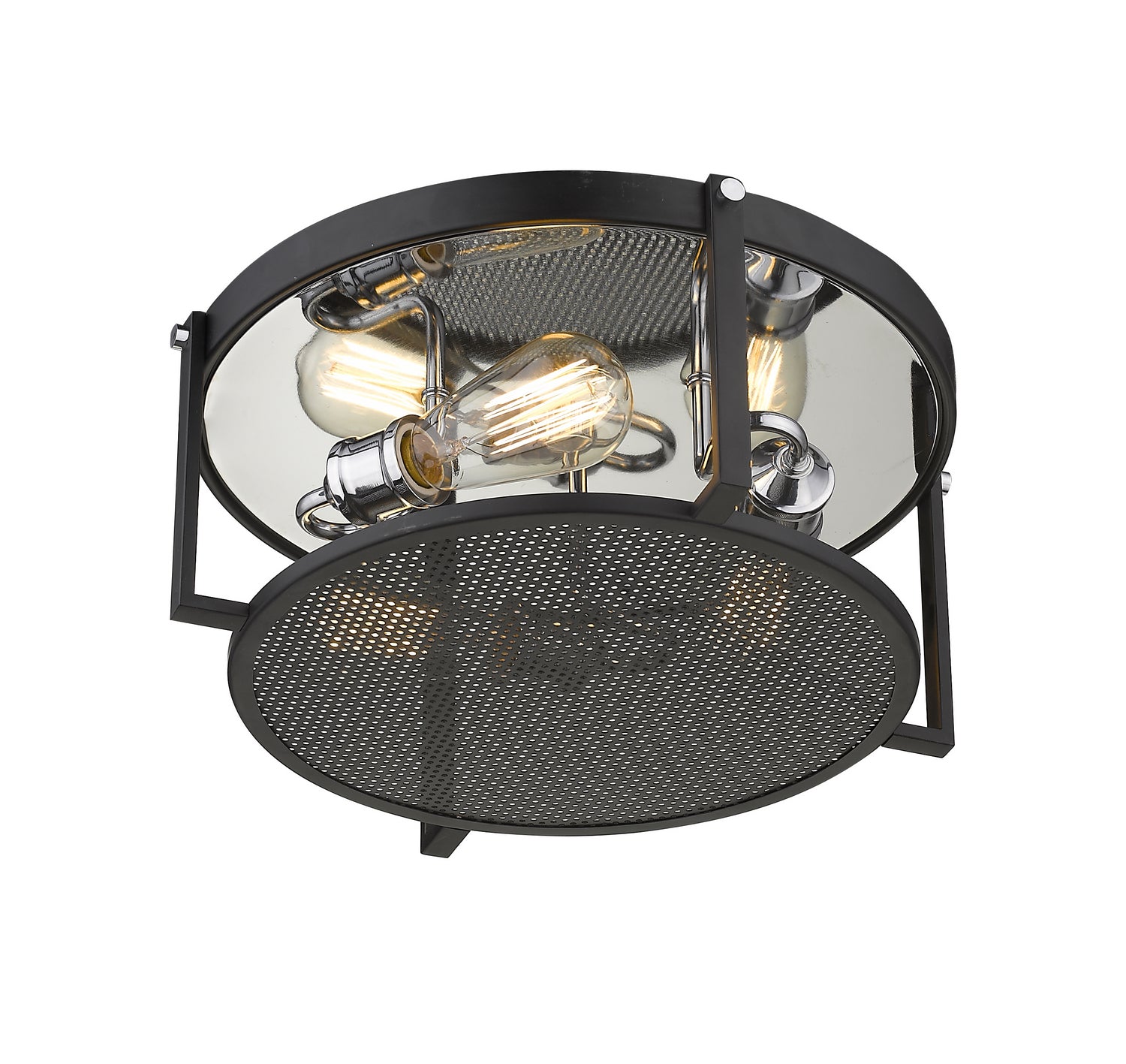 Z-Lite - 723F15-MB+CH - Three Light Flush Mount - Halcyon - Matte Black + Chrome