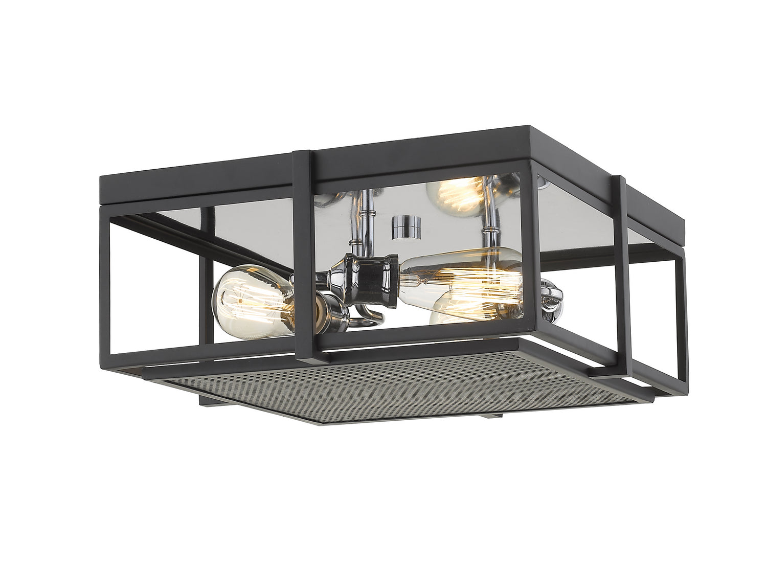 Z-Lite - 724F15-MB+CH - Three Light Flush Mount - Halcyon - Matte Black + Chrome
