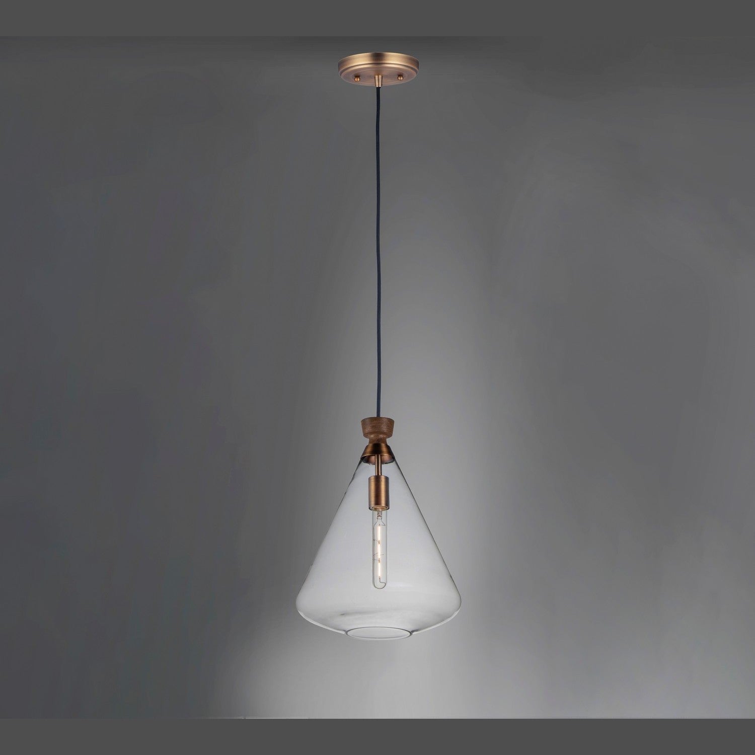 Maxim - 10101CLWOAB - One Light Pendant - Abbott - Weathered Oak / Antique Brass