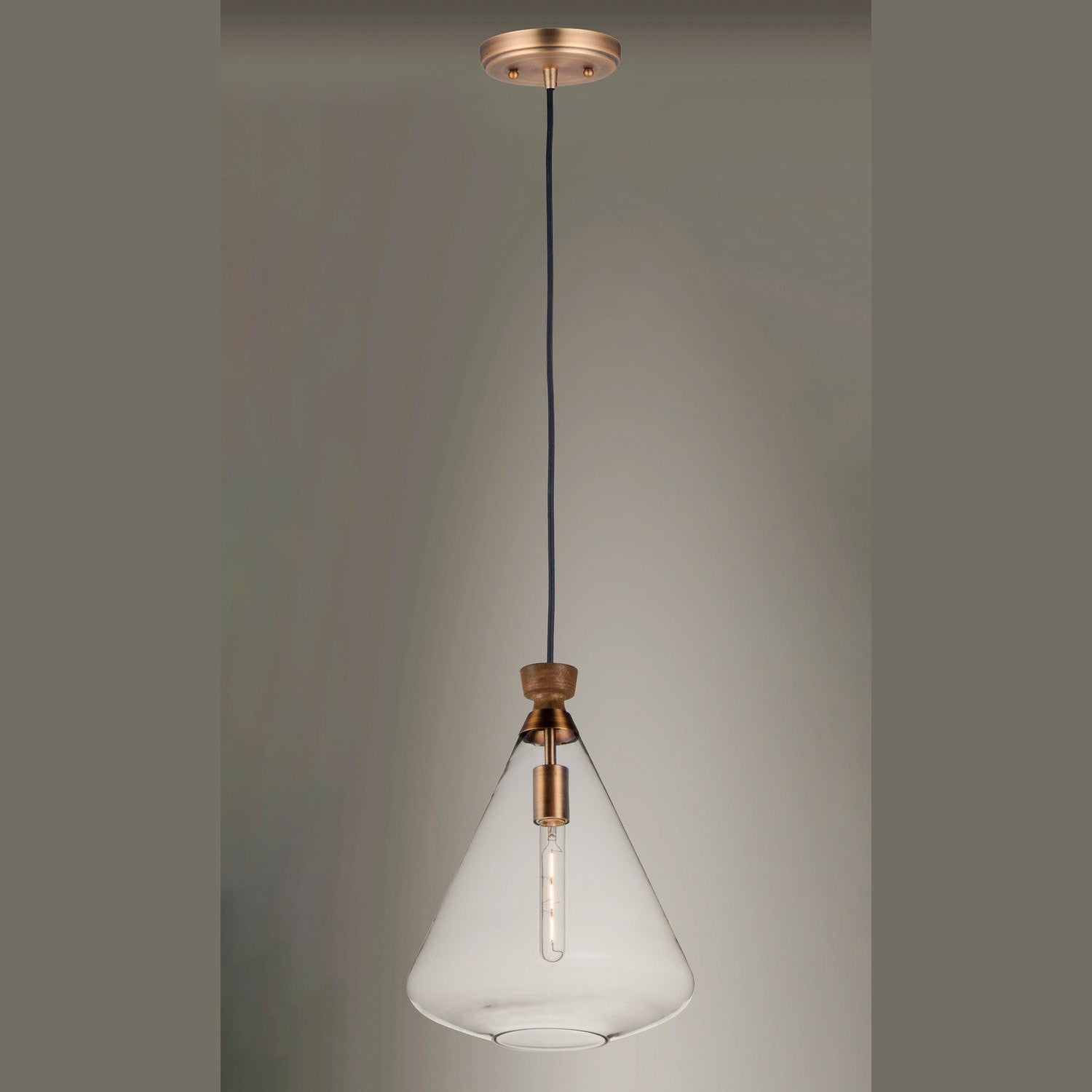 Maxim - 10101CLWOAB - One Light Pendant - Abbott - Weathered Oak / Antique Brass