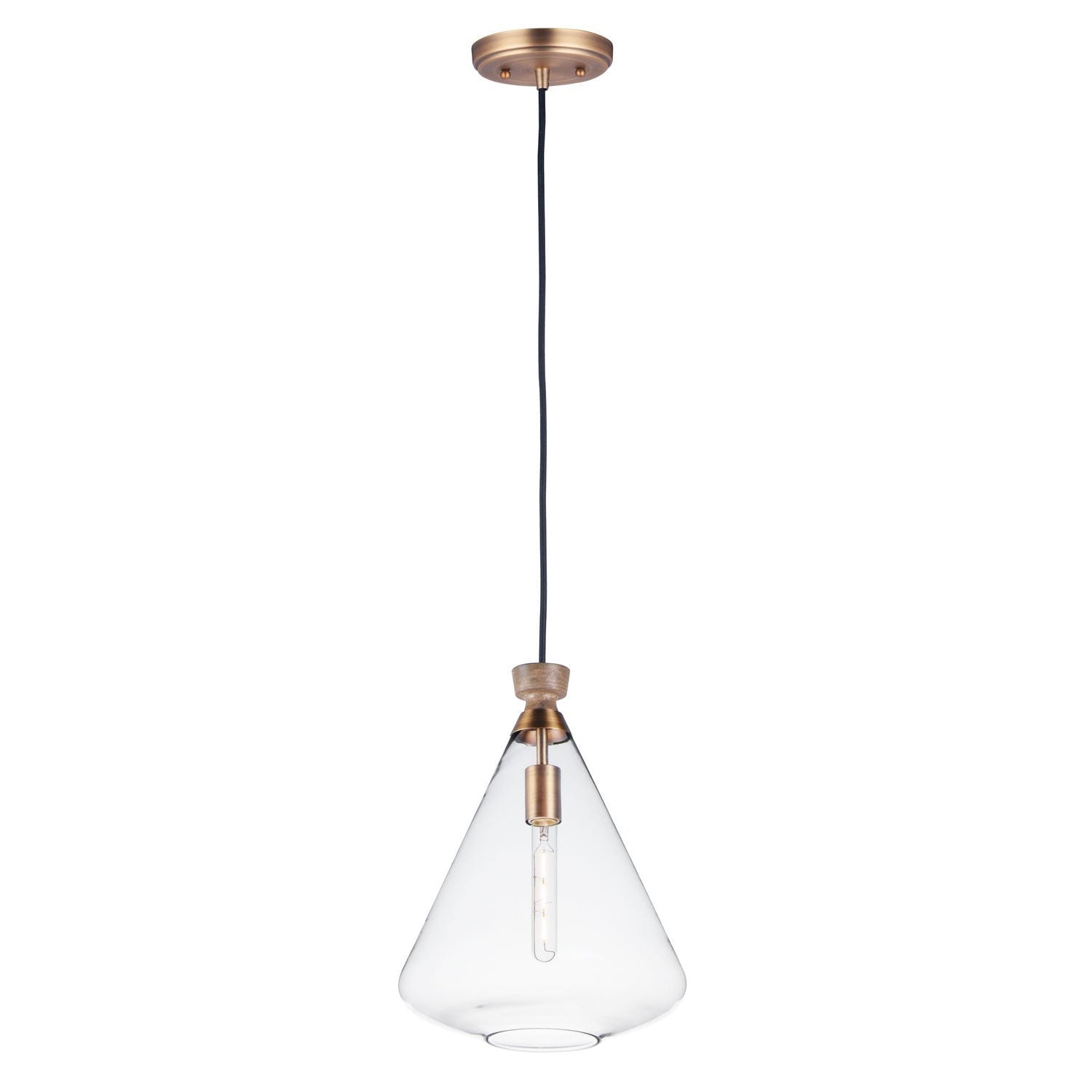 Maxim - 10101CLWOAB - One Light Pendant - Abbott - Weathered Oak / Antique Brass