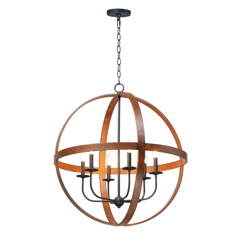 Maxim - 27576APBK - Six Light Pendant - Compass - Antique Pecan / Black