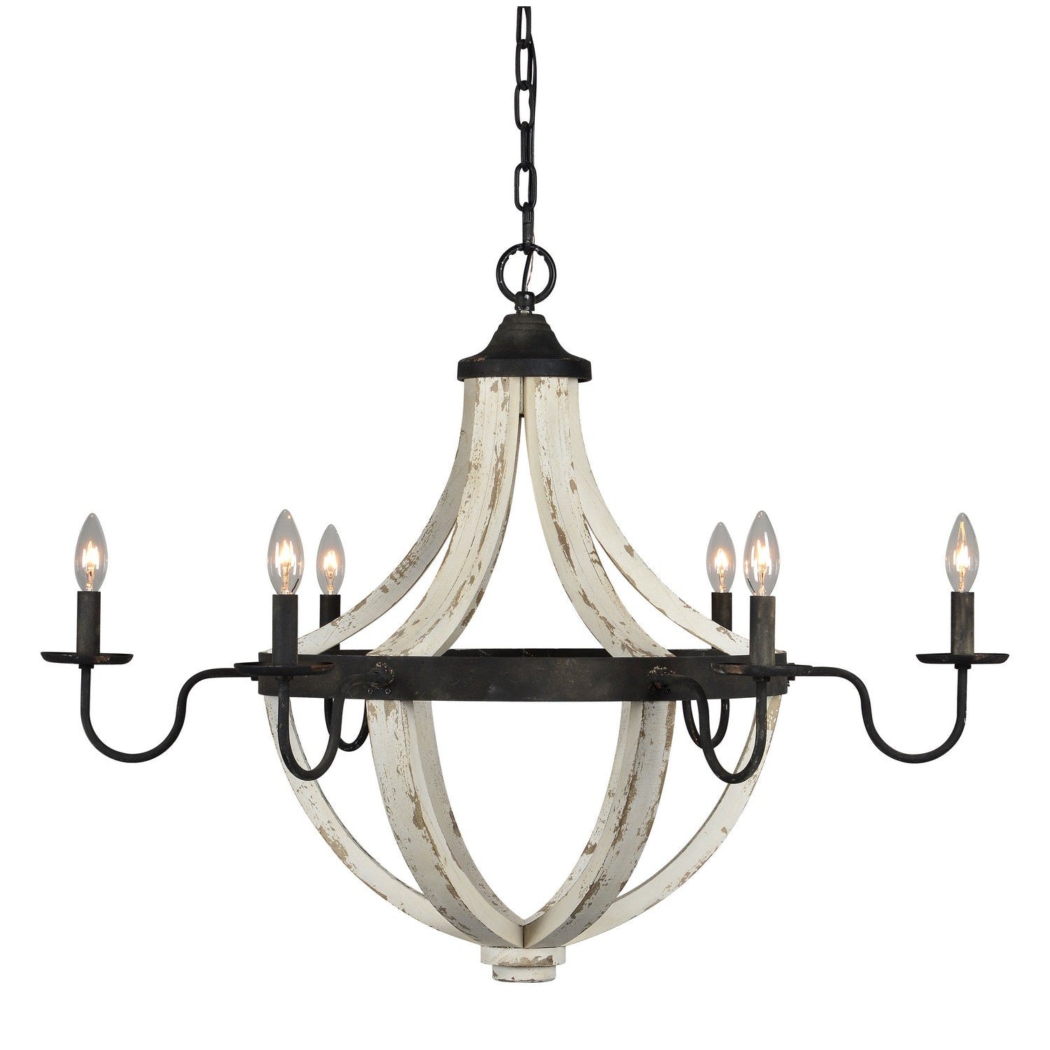 Forty West - 70616 - Six Light Chandelier - Rice - White/Black