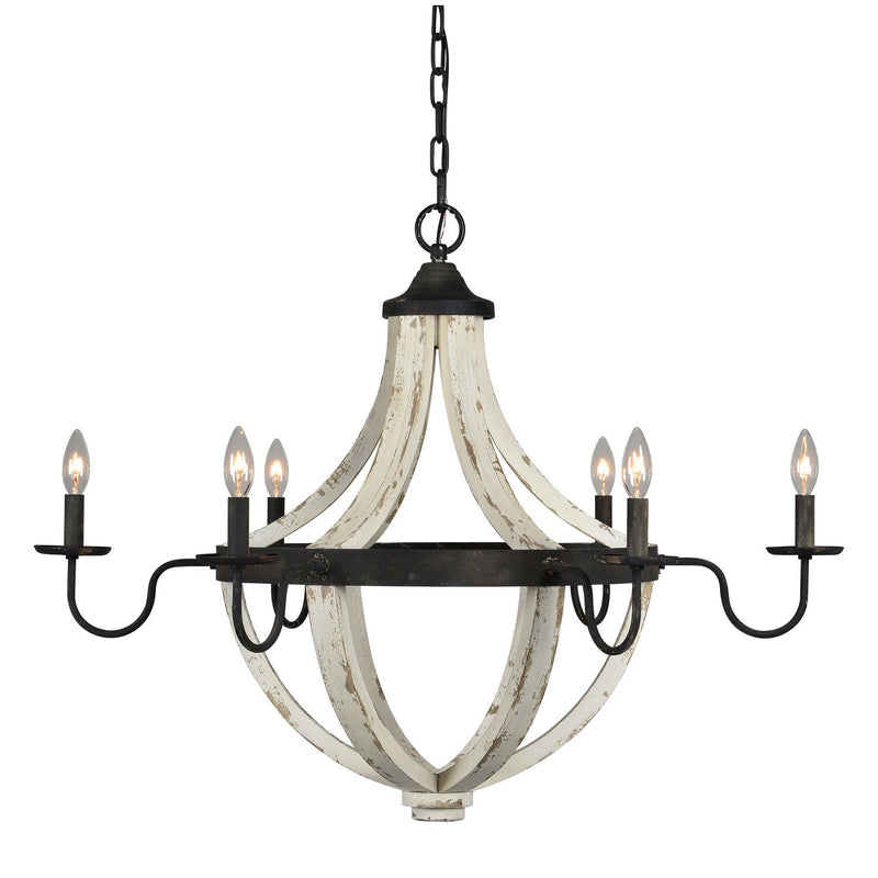 Forty West - 70616 - Six Light Chandelier - Rice - White/Black