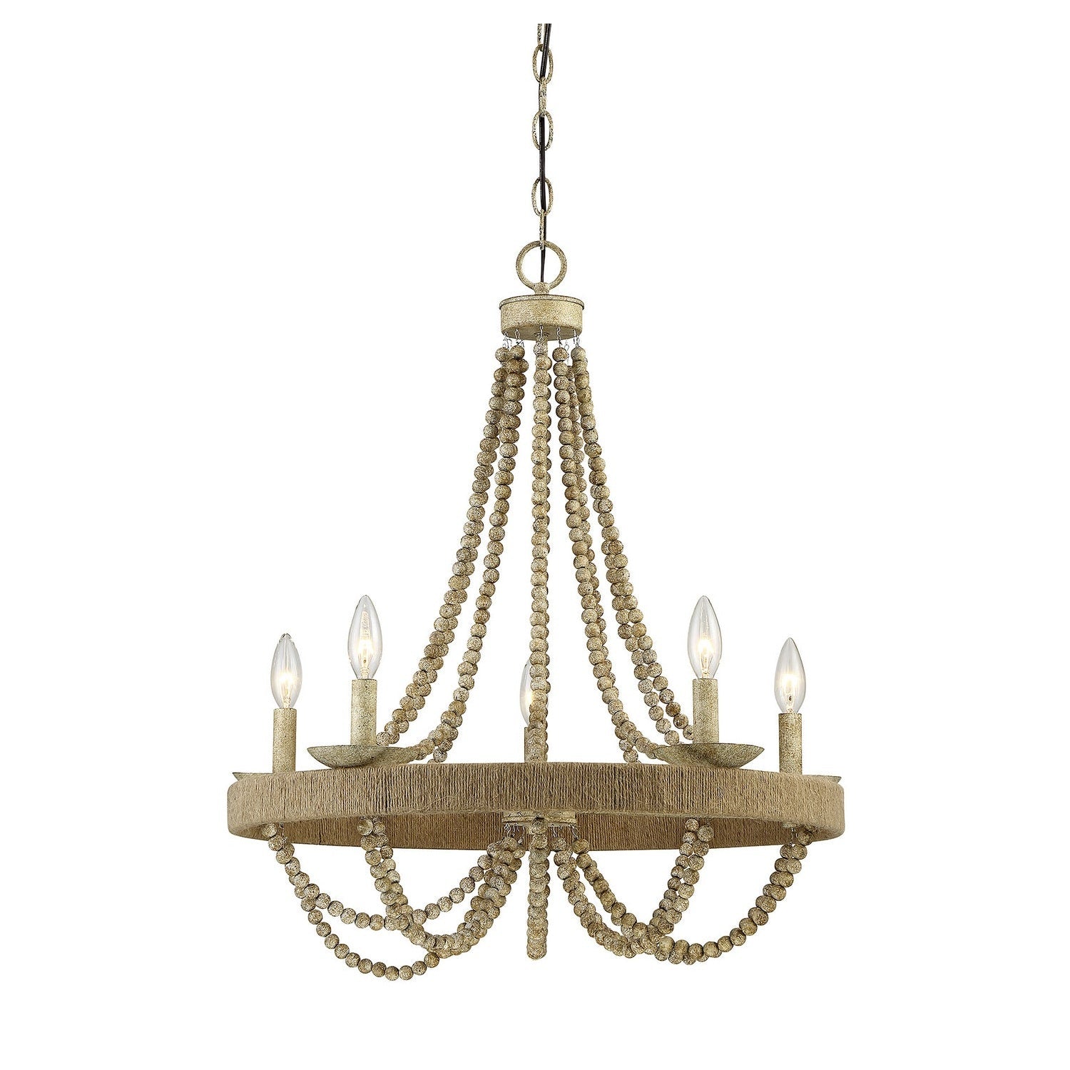 Meridian - M10014-97 - Five Light Chandelier - Mchan - Natural Wood with Rope