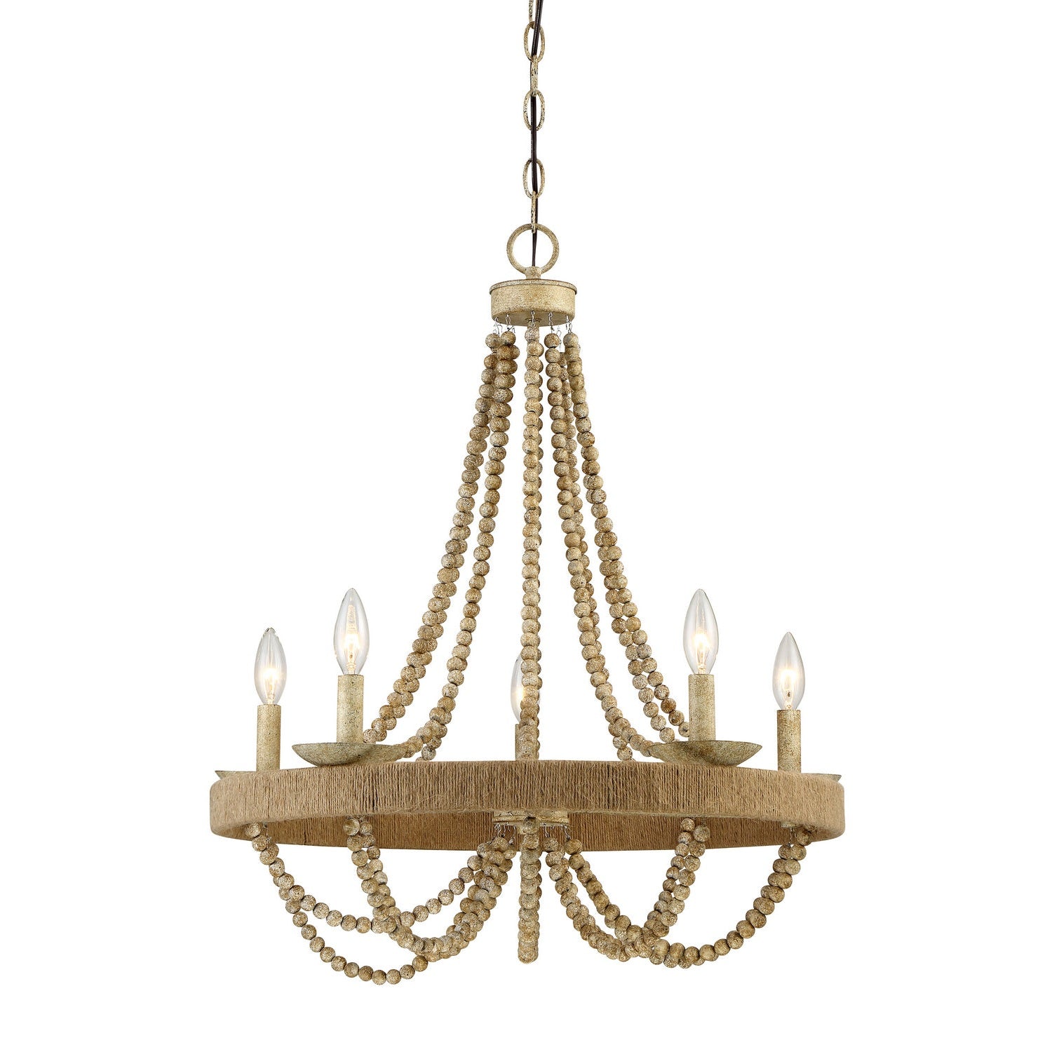 Meridian - M10014-97 - Five Light Chandelier - Mchan - Natural Wood with Rope