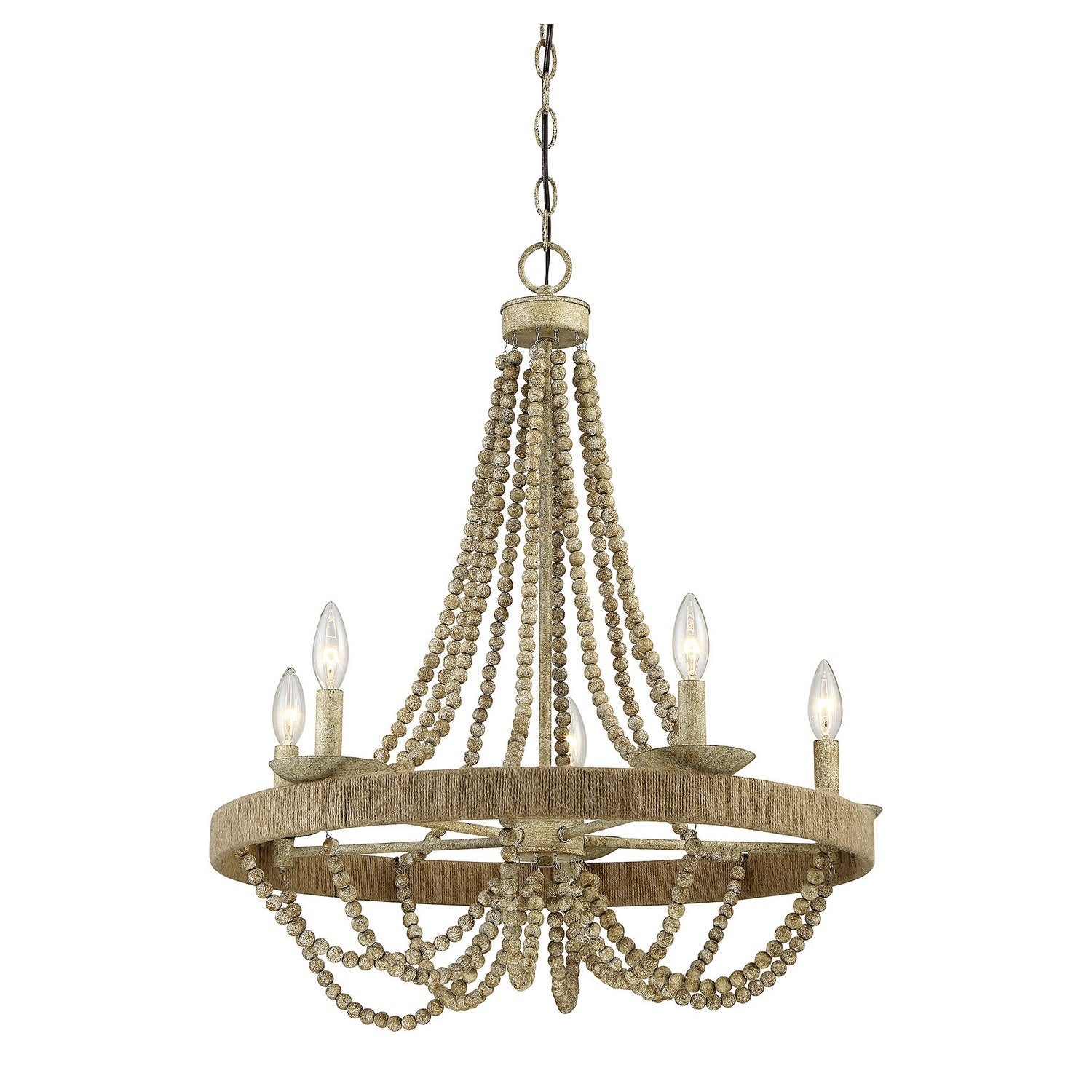 Meridian - M10014-97 - Five Light Chandelier - Mchan - Natural Wood with Rope