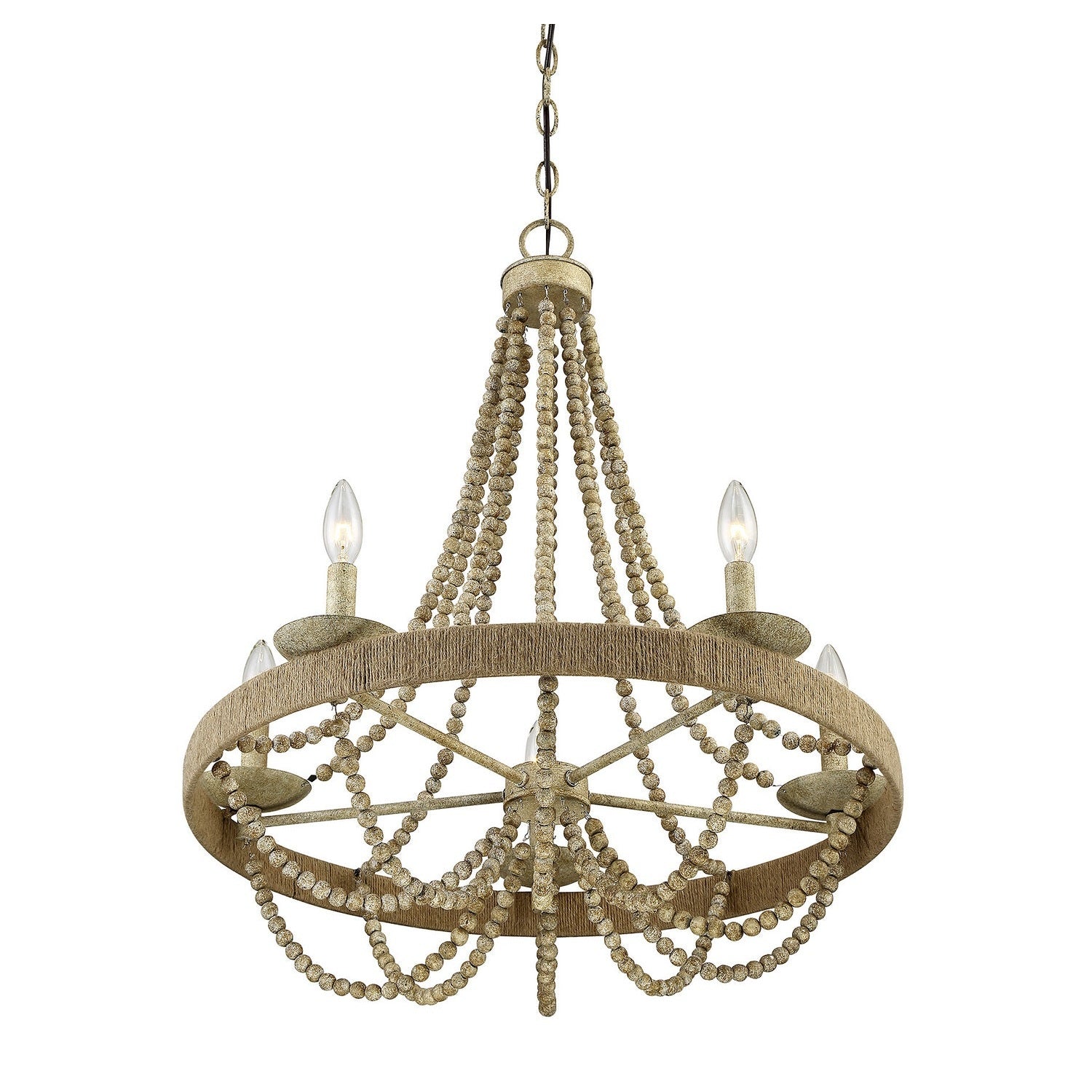 Meridian - M10014-97 - Five Light Chandelier - Mchan - Natural Wood with Rope