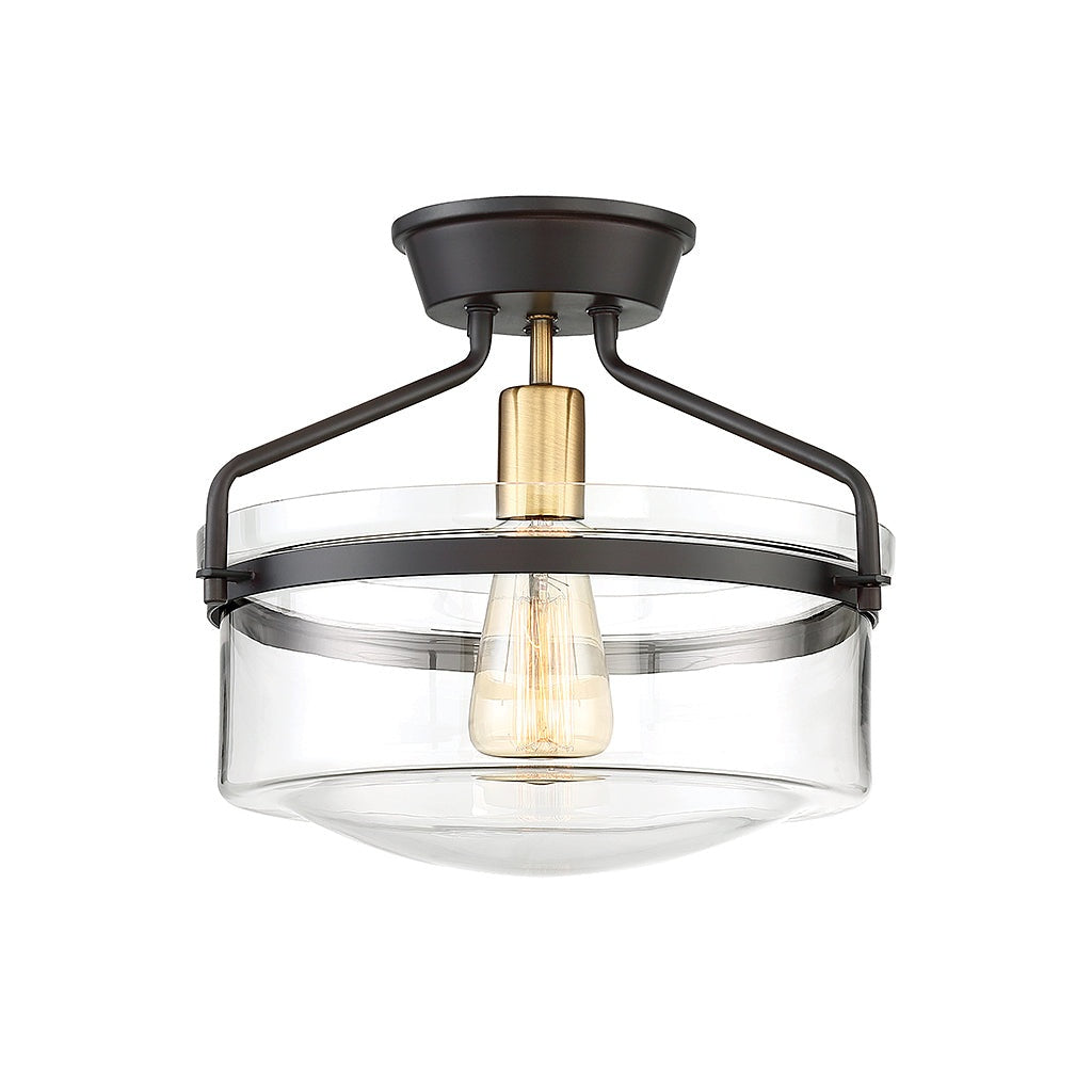 Meridian - M60011ORBNB - One Light Semi-Flush Mount - Msemi - Oil Rubbed Bronze with Natural Brass