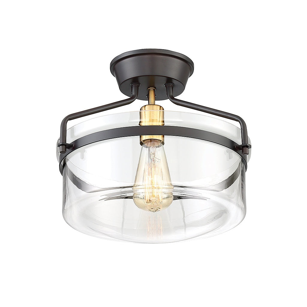 Meridian - M60011ORBNB - One Light Semi-Flush Mount - Msemi - Oil Rubbed Bronze with Natural Brass