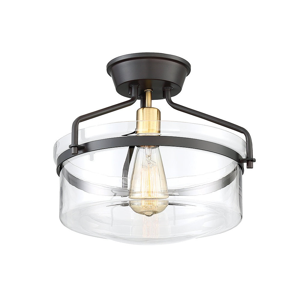 Meridian - M60011ORBNB - One Light Semi-Flush Mount - Msemi - Oil Rubbed Bronze with Natural Brass