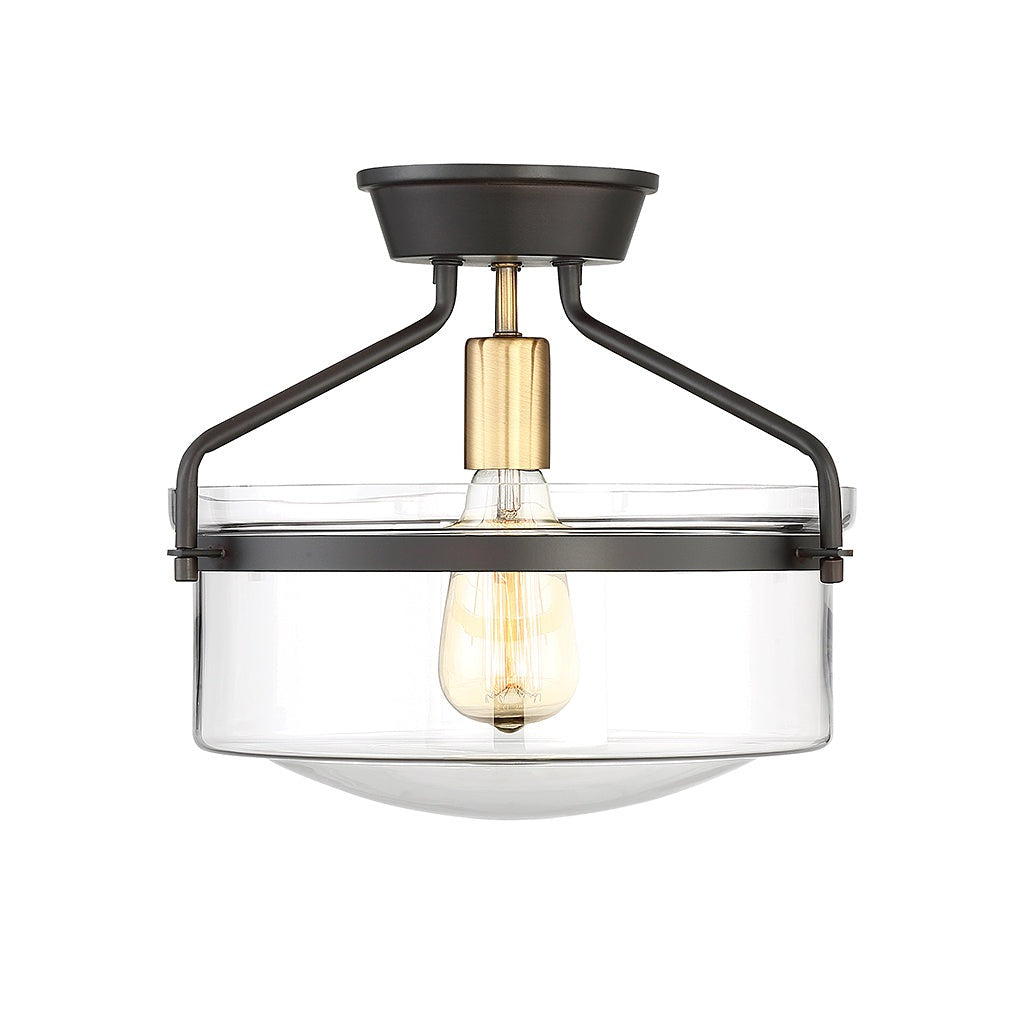 Meridian - M60011ORBNB - One Light Semi-Flush Mount - Msemi - Oil Rubbed Bronze with Natural Brass