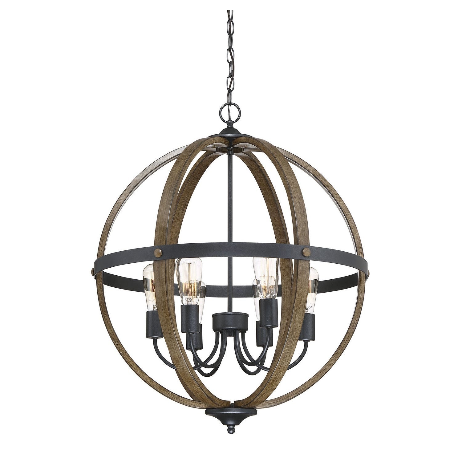 Meridian - M70034WB - Six Light Pendant - Mpend - Wood with Black