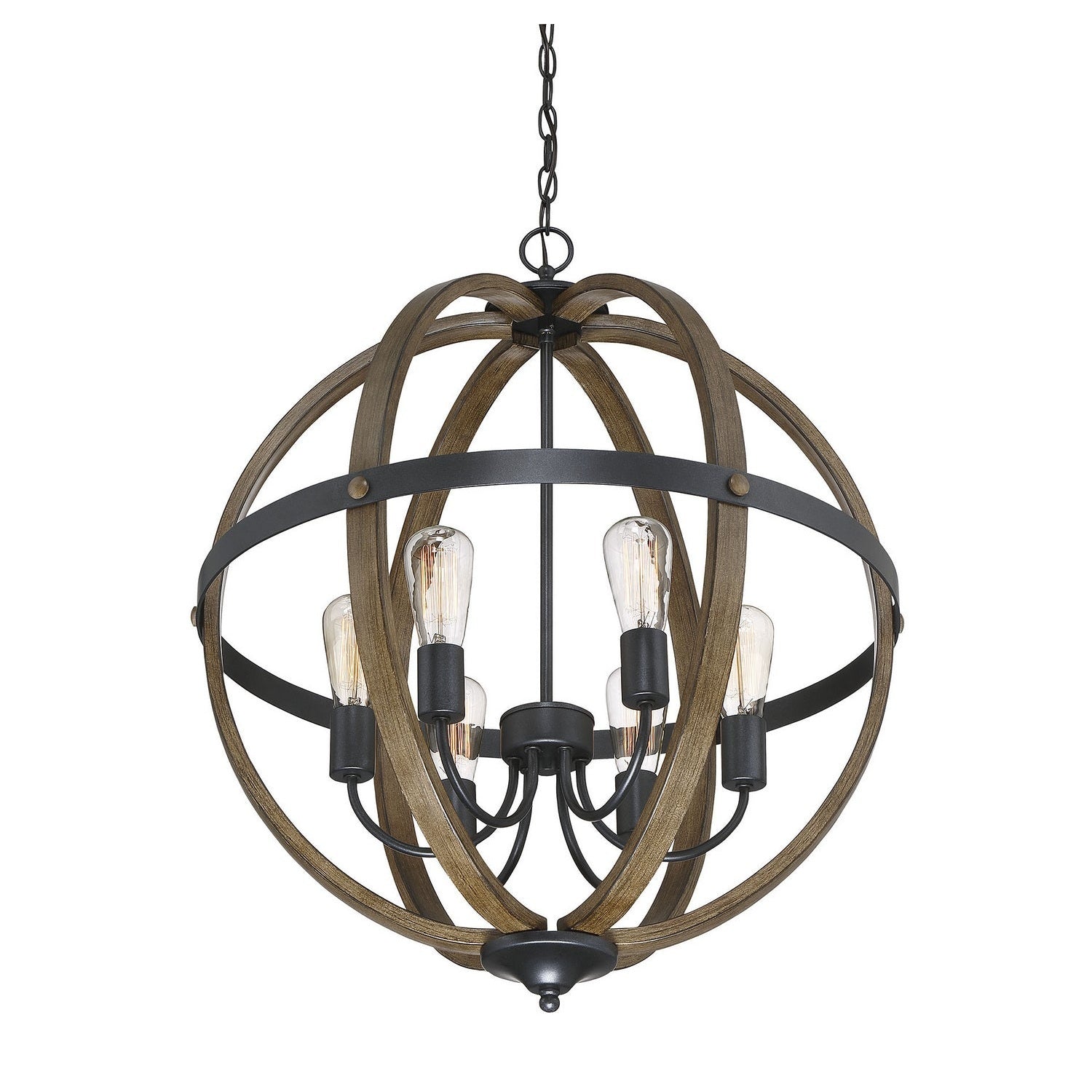Meridian - M70034WB - Six Light Pendant - Mpend - Wood with Black