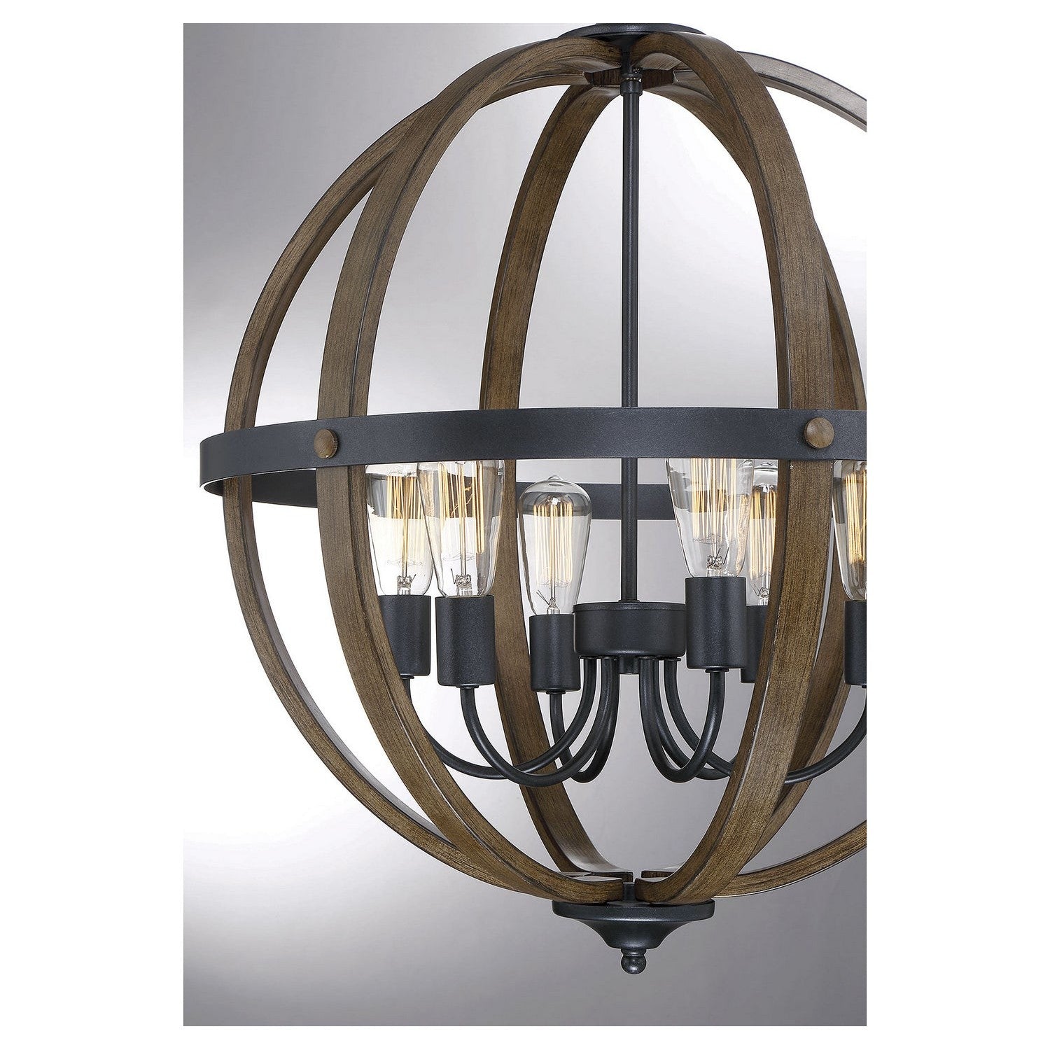 Meridian - M70034WB - Six Light Pendant - Mpend - Wood with Black
