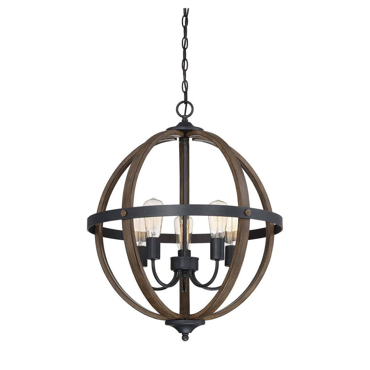 Meridian - M70041WB - Five Light Chandelier - Mchan - Wood with Black