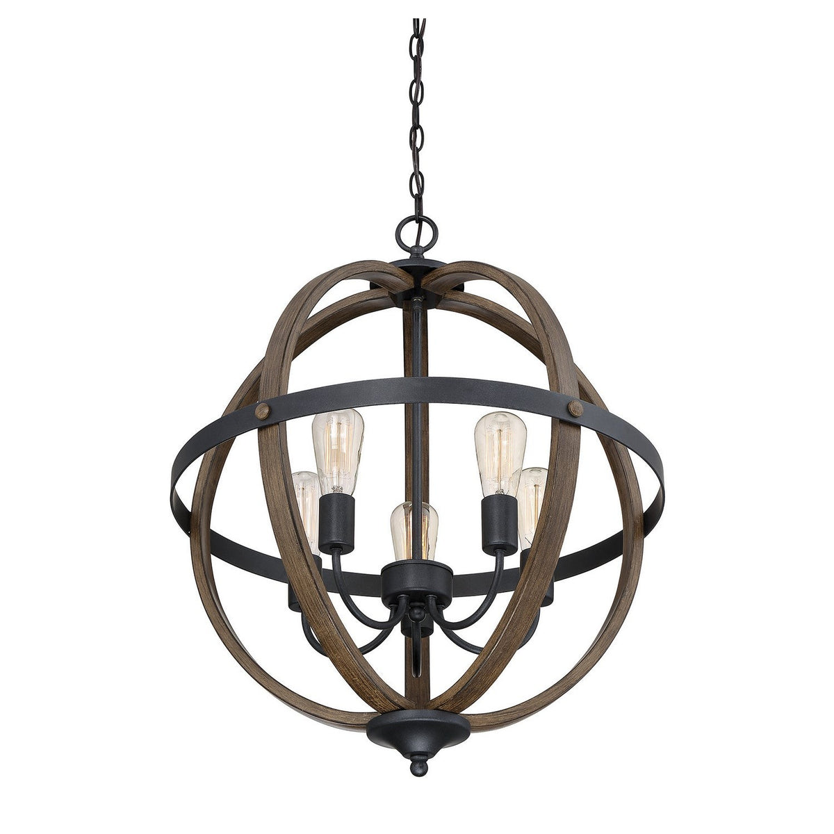Meridian - M70041WB - Five Light Chandelier - Mchan - Wood with Black