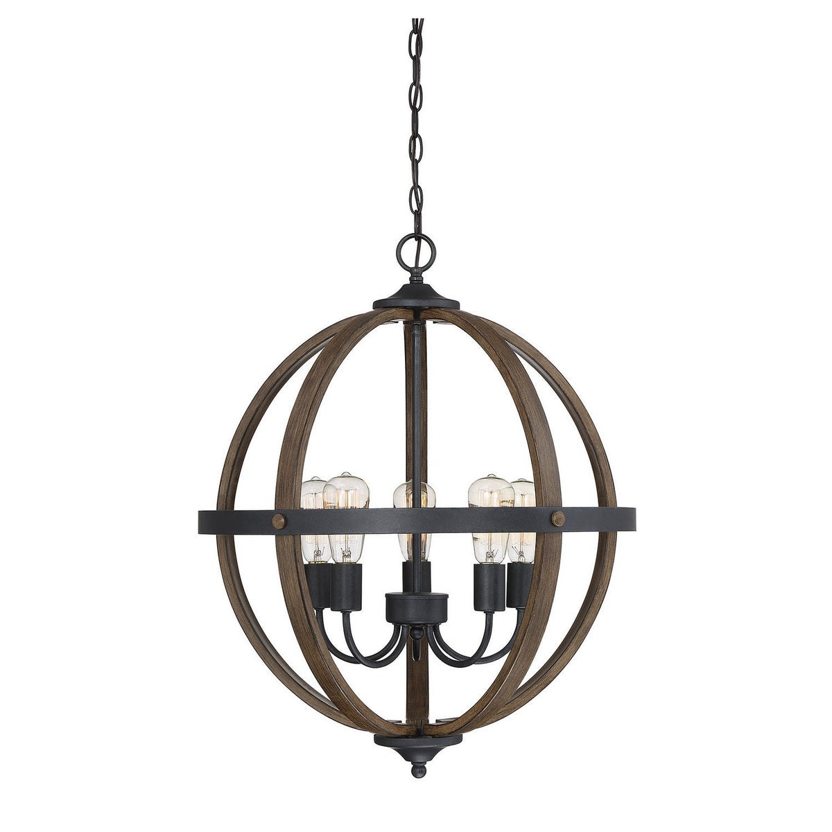 Meridian - M70041WB - Five Light Chandelier - Mchan - Wood with Black