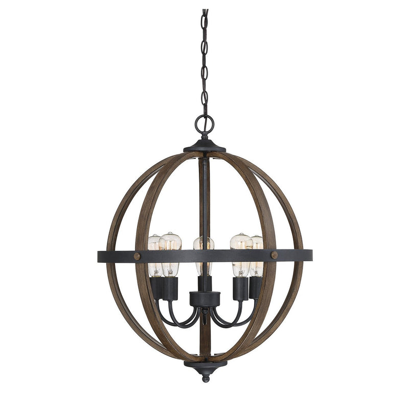 Meridian - M70041WB - Five Light Chandelier - Mchan - Wood with Black