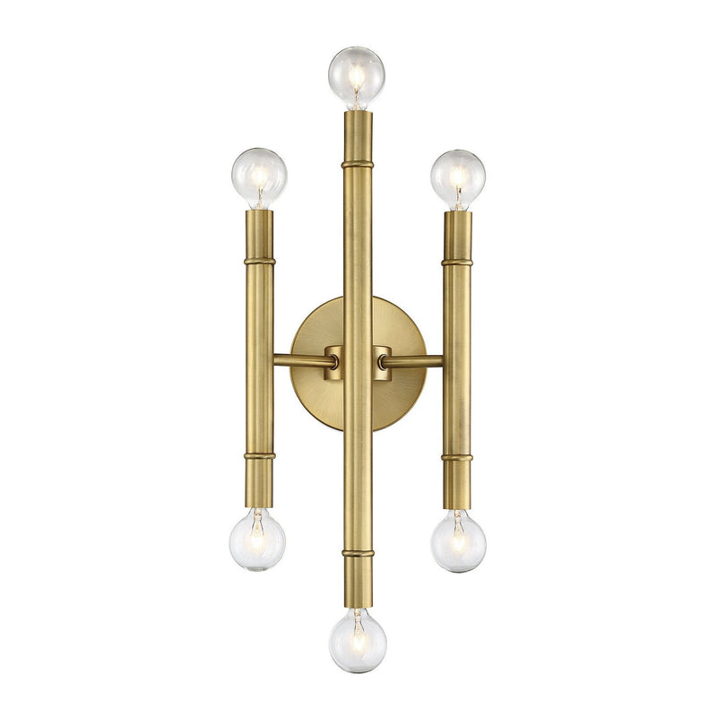 Meridian - M90018NB - Six Light Wall Sconce - Mscon - Natural Brass