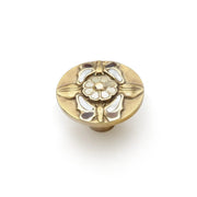 Heirloom Treasures 1-1/2" Round Flower Solid Brass Luxury Cabinet Knob with Mother of Pearl and Tiger Penshell