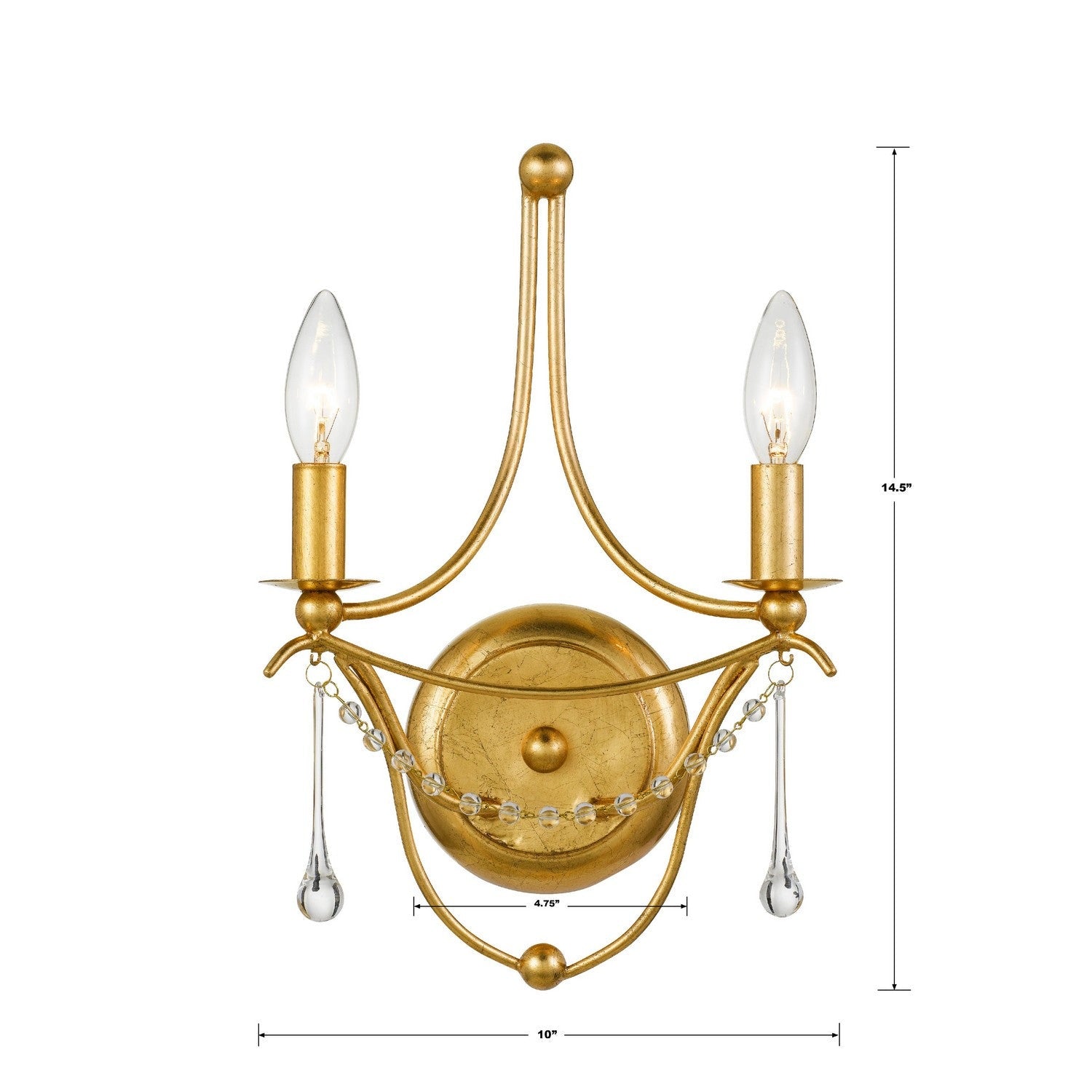 Crystorama - 422-GA - Two Light Wall Sconce - Metro - Antique Gold
