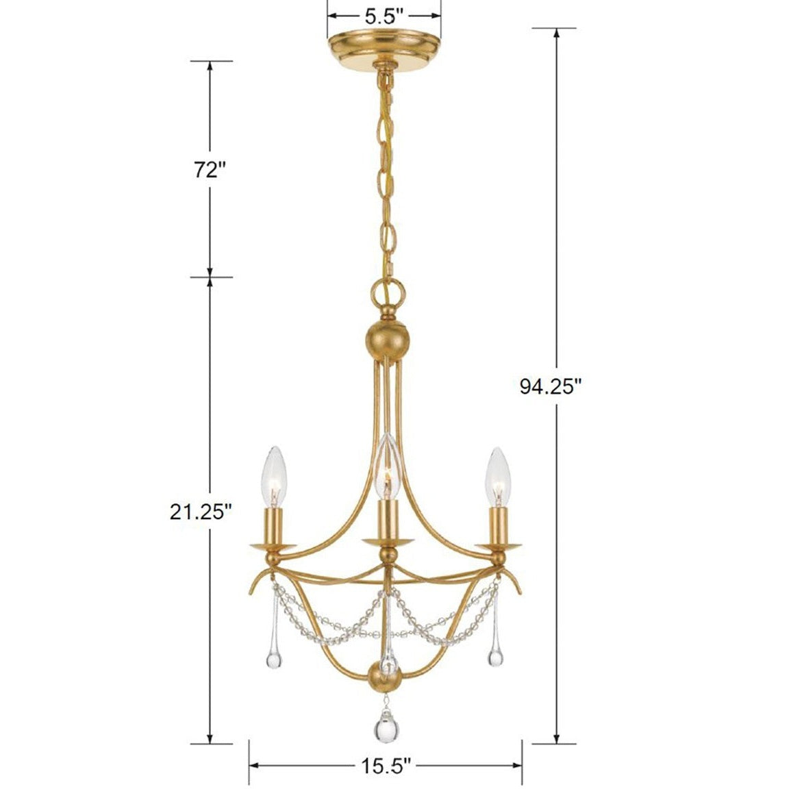 Crystorama - 423-GA - Three Light Mini Chandelier - Metro - Antique Gold
