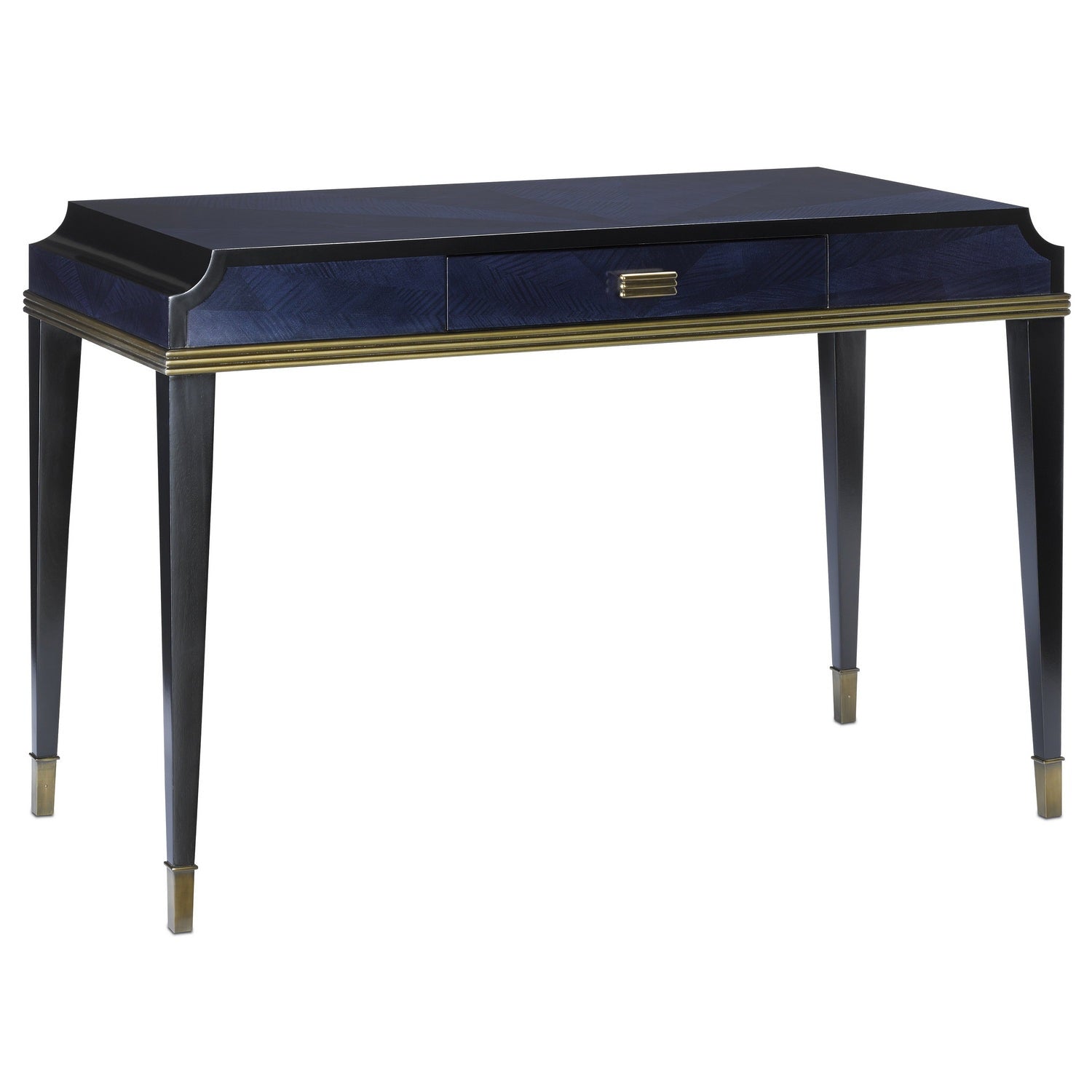Currey and Company - 3000-0123 - Desk - Kallista Collection - Dark Sapphire/Caviar Black/Antique Brass
