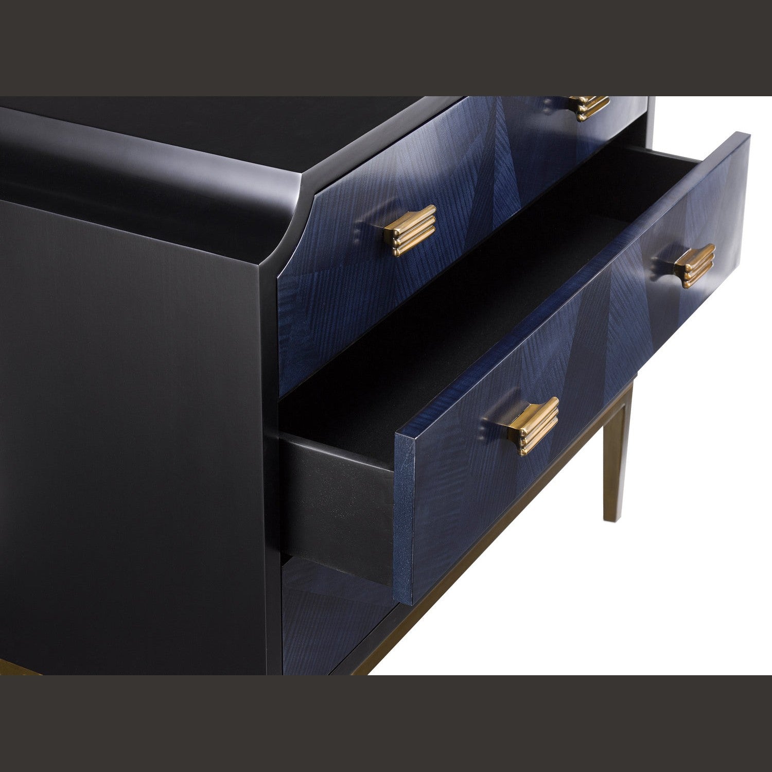 Currey and Company - 3000-0124 - Chest - Kallista Collection - Dark Sapphire/Caviar Black/Antique Brass