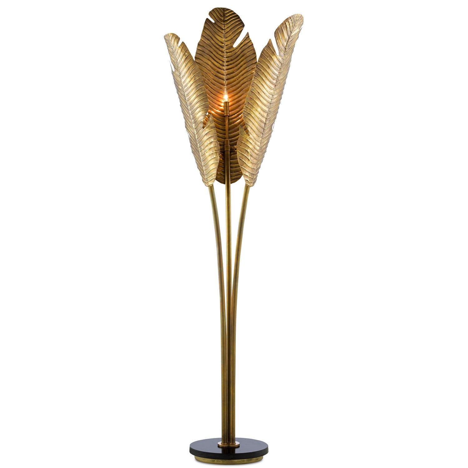 Currey and Company - 8000-0071 - Three Light Floor Lamp - Tropical Collection - Vintage Brass/Black