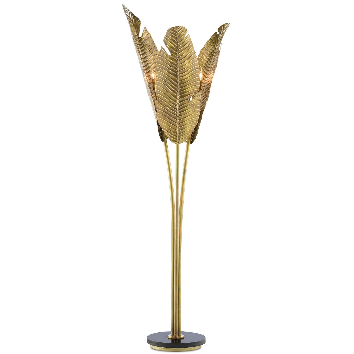 Currey and Company - 8000-0071 - Three Light Floor Lamp - Tropical Collection - Vintage Brass/Black
