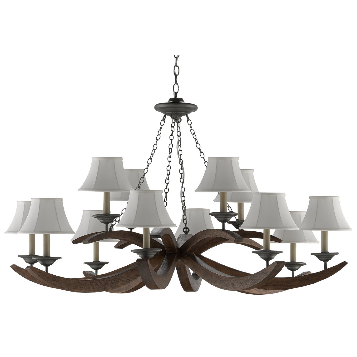 Currey and Company - 9000-0433 - 12 Light Chandelier - Whitlow Chandelier - Burnt Wood/Antique Galvanize