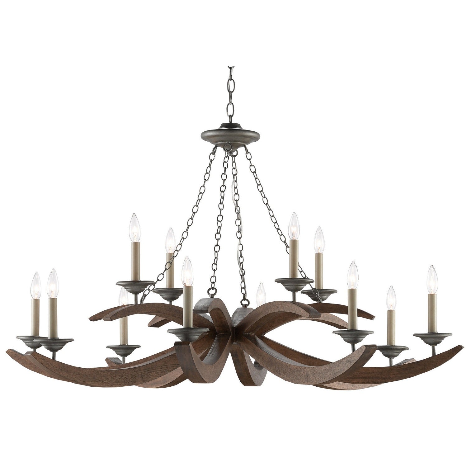 Currey and Company - 9000-0433 - 12 Light Chandelier - Whitlow Chandelier - Burnt Wood/Antique Galvanize