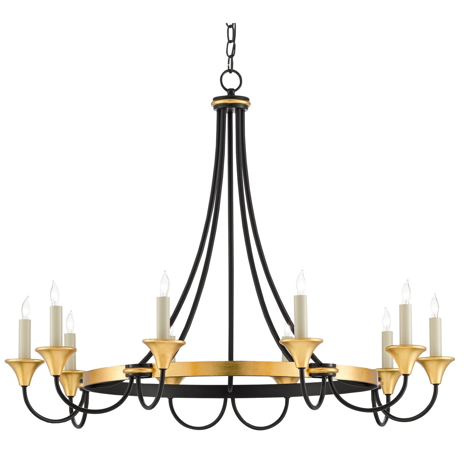 Currey and Company - 9000-0474 - Ten Light Chandelier - Hanlon Chandelier - Washed Black/Contemporary Gold Leaf