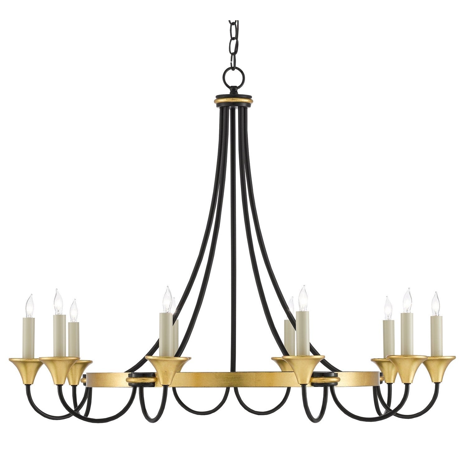 Currey and Company - 9000-0474 - Ten Light Chandelier - Hanlon Chandelier - Washed Black/Contemporary Gold Leaf