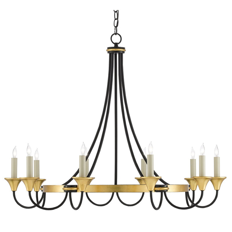 Currey and Company - 9000-0474 - Ten Light Chandelier - Hanlon Chandelier - Washed Black/Contemporary Gold Leaf
