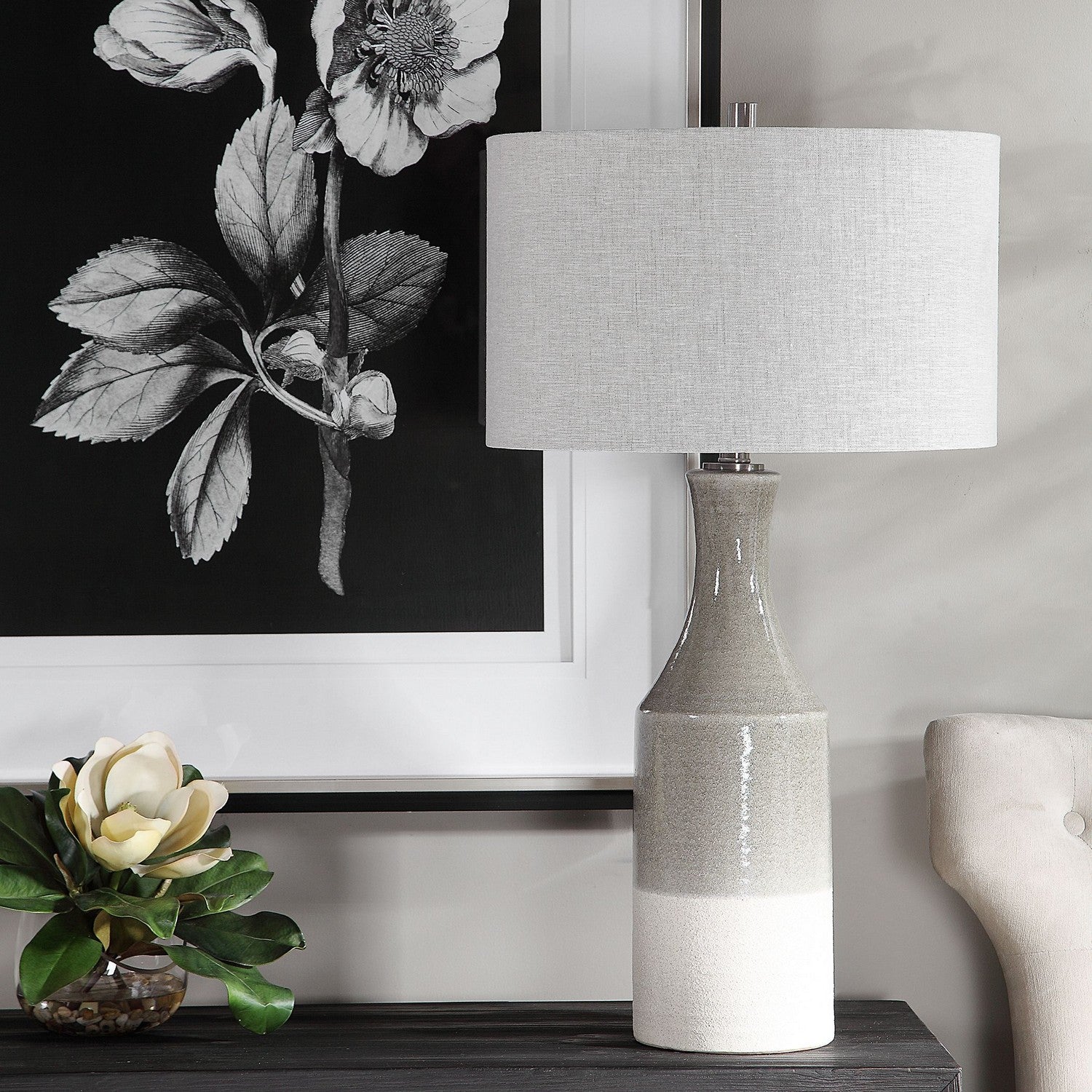Uttermost - 28204 - One Light Table Lamp - Savin - Glossy Warm Gray Glaze