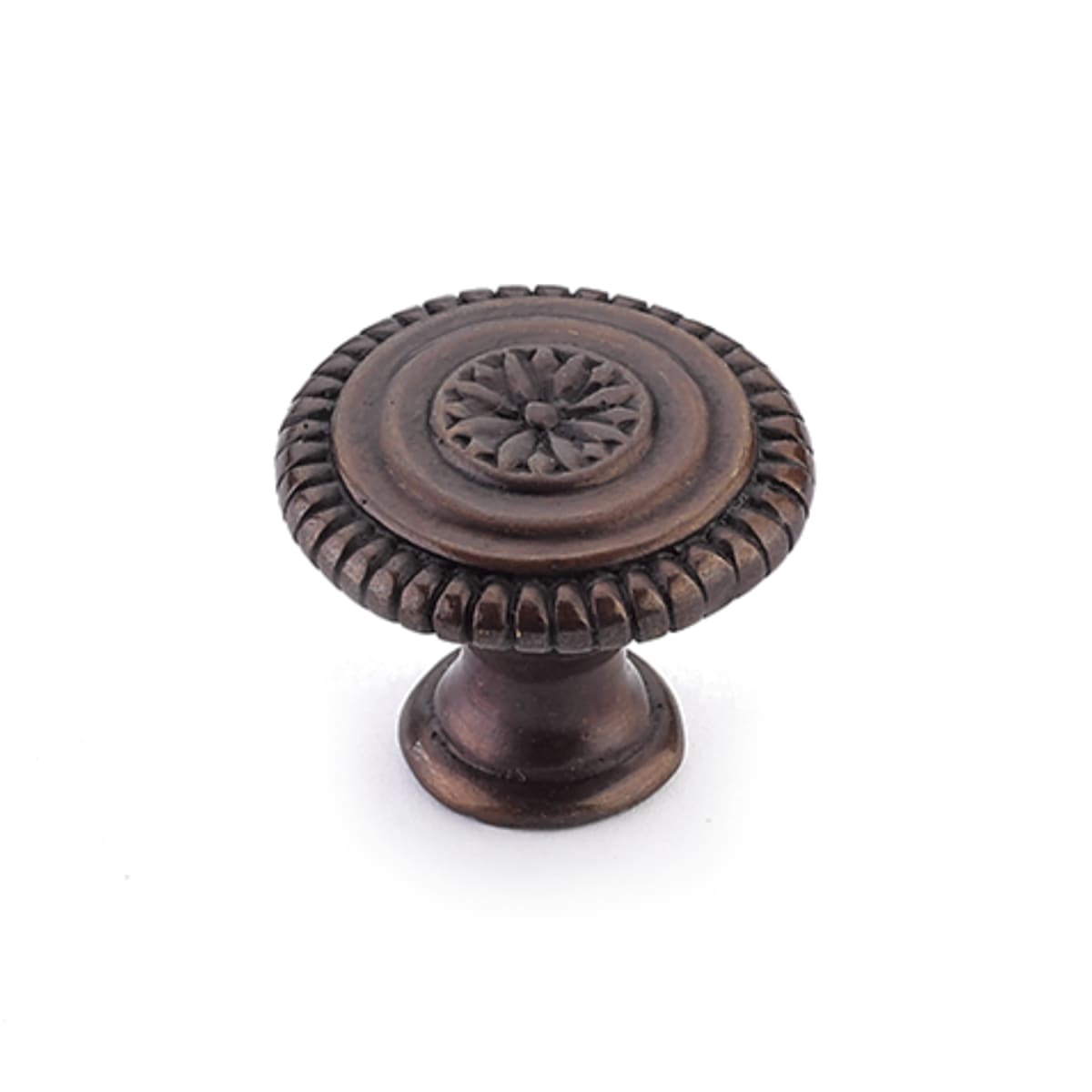 Symphony - Sonata 1-5/16" Round Solid Brass Luxury Hand Crafted Flower Cabinet Knob With Rope Edge