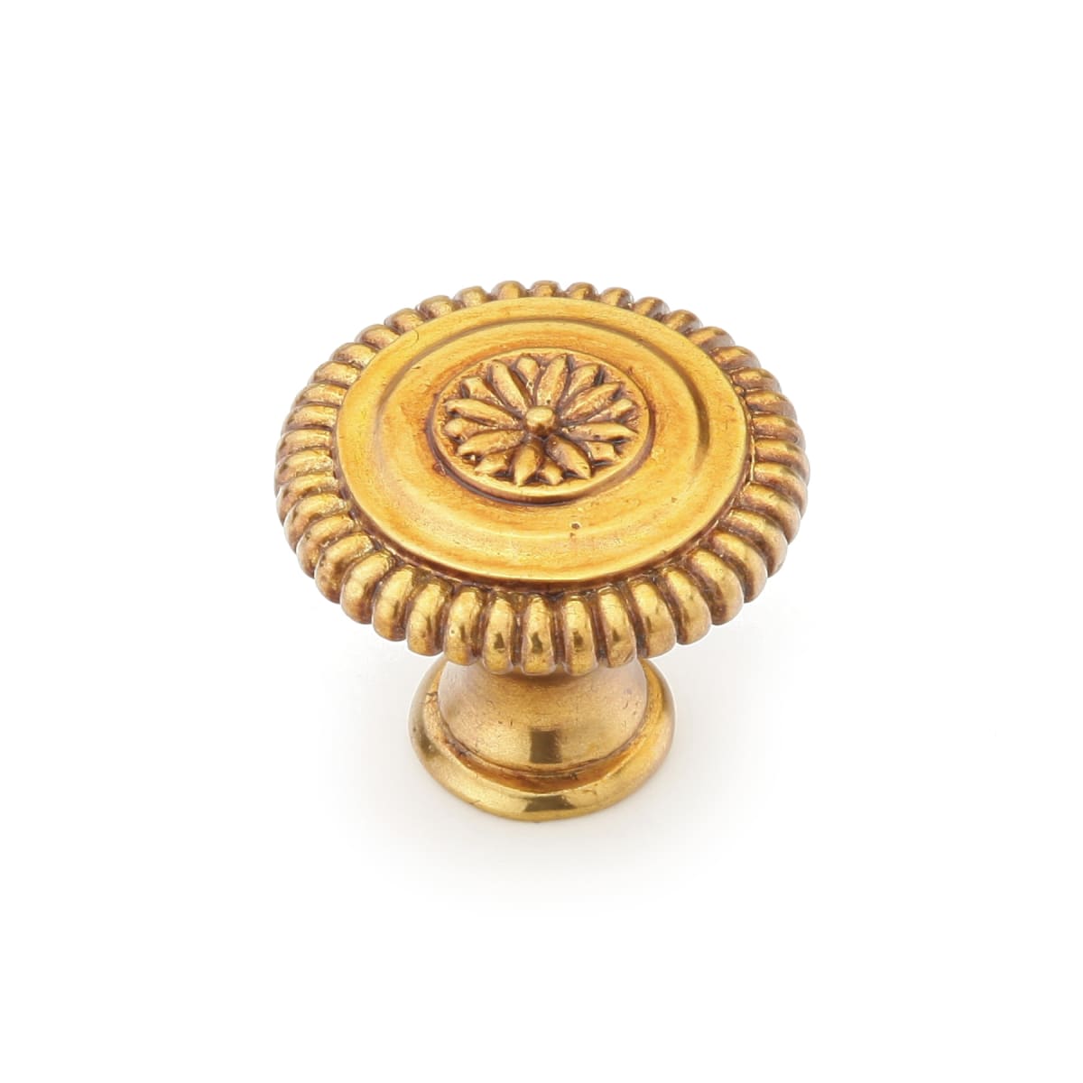 Schaub and Company - 968M-PAR - Symphony - Sonata 1-5/16" Round Solid Brass Luxury Hand Crafted Flower Cabinet Knob With Rope Edge in Paris Brass