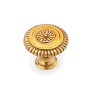 Schaub and Company - 968M-PAR - Symphony - Sonata 1-5/16" Round Solid Brass Luxury Hand Crafted Flower Cabinet Knob With Rope Edge in Paris Brass