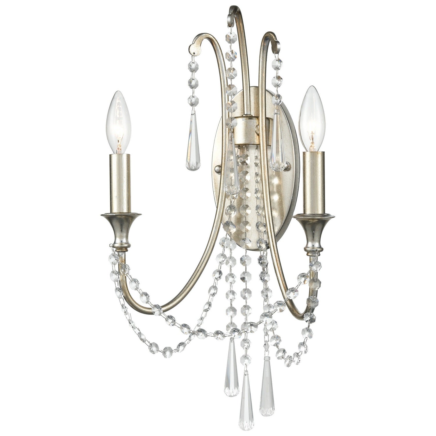 Crystorama - ARC-1902-SA-CL-MWP - Two Light Wall Sconce - Arcadia - Antique Silver