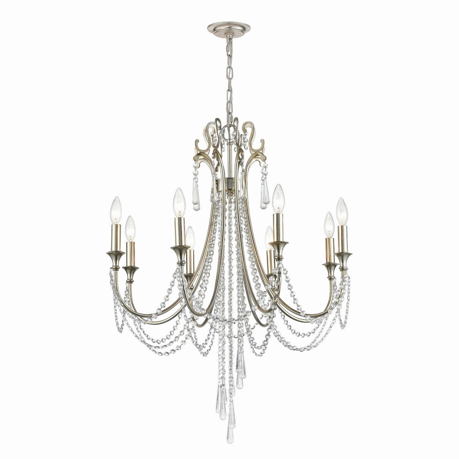 Crystorama - ARC-1908-SA-CL-MWP - Eight Light Chandelier - Arcadia - Antique Silver