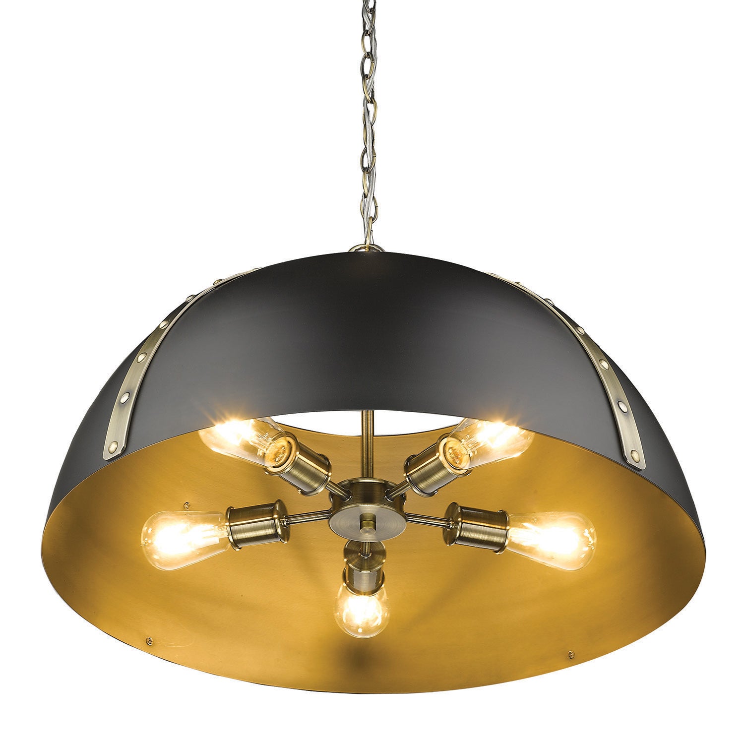 Golden - 6928-5P AB-BLK - Five Light Pendant - Aldrich - Aged Brass