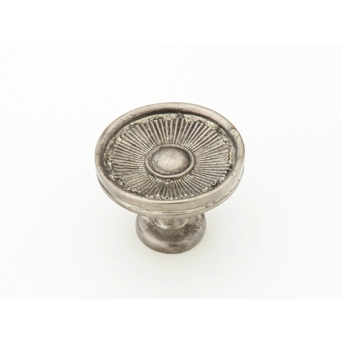 Schaub and Company - 972-SA - Symphony - Sunburst 1-3/8" Decorative Solid Brass Hand Crafted Round Flat Cabinet / Drawer Knob in Silver Antique