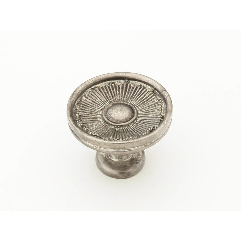 Schaub and Company - 972-SA - Symphony - Sunburst 1-3/8" Decorative Solid Brass Hand Crafted Round Flat Cabinet / Drawer Knob in Silver Antique