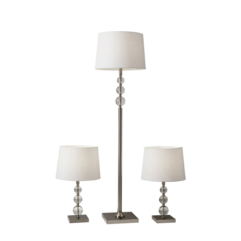Adesso Home - 1585-22 - 3 Piece Floor And Table Lamp Set - Olivia - Brushed Steel