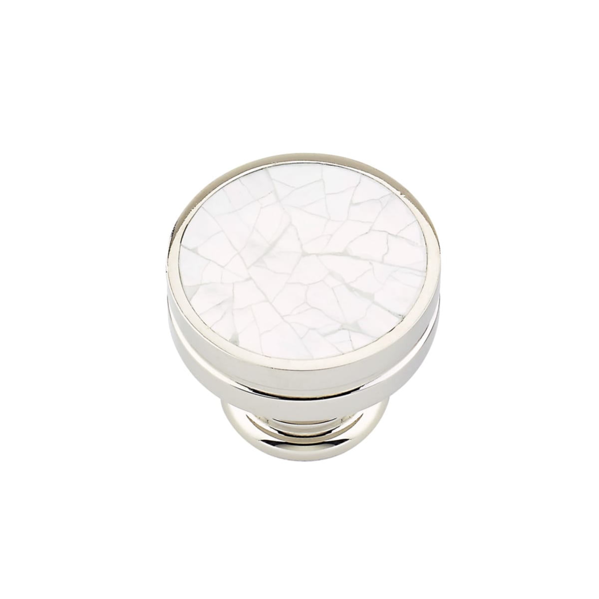 Schaub and Company - 990-MOP-PN - Symphony 1-3/8" Round Flat Designer Solid Brass Luxury Cabinet Knob with Shell Inlays in Polished Nickel / Mother of Pearl