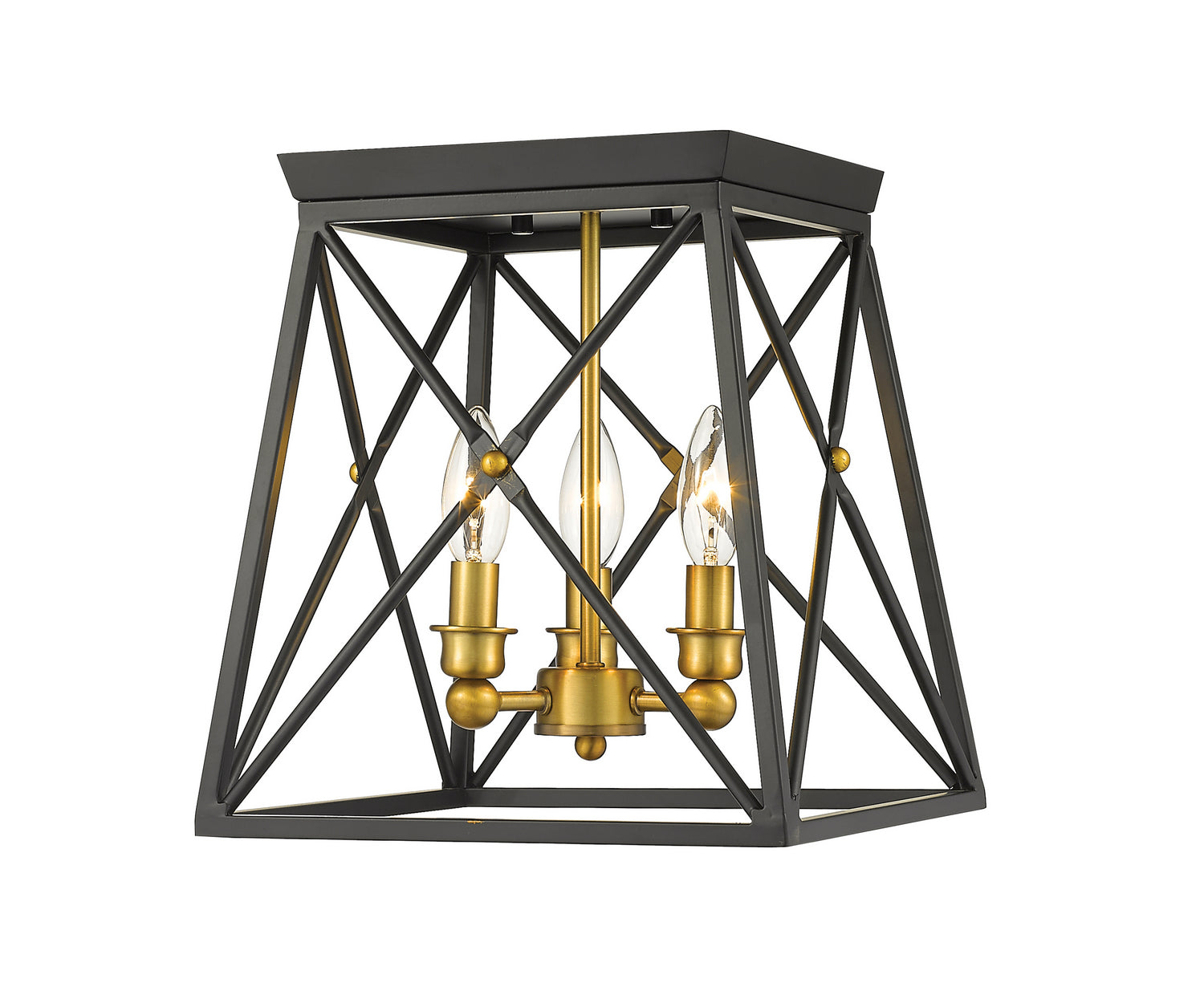 Z-Lite - 447F11-MB-OBR - Three Light Flush Mount - Trestle - Matte Black + Olde Brass