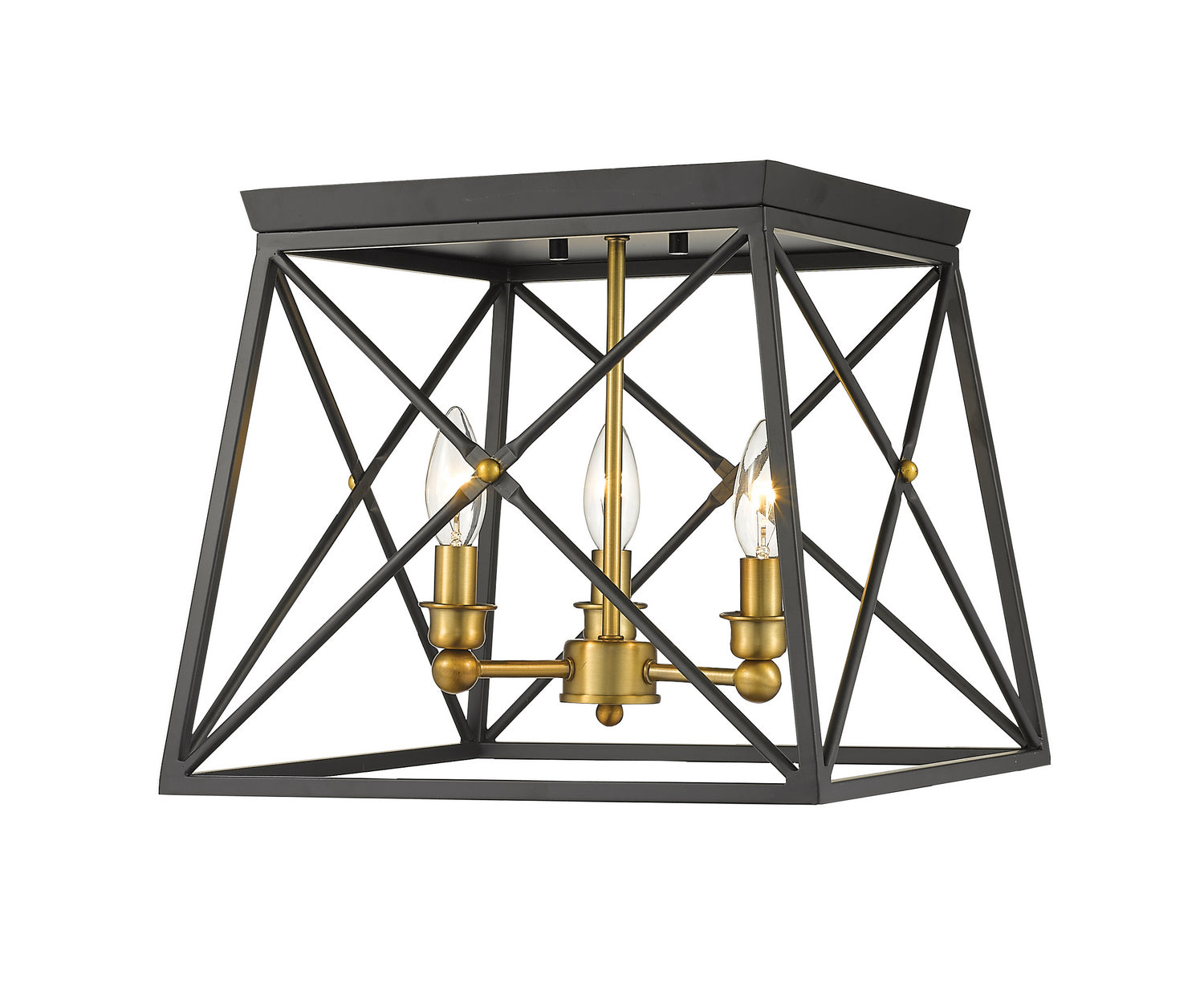 Z-Lite - 447F14-MB-OBR - Three Light Flush Mount - Trestle - Matte Black + Olde Brass